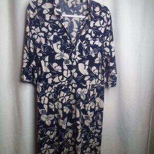 Old Navy Dress L Women Short Sleeve Soft Stretch Floral Blue White